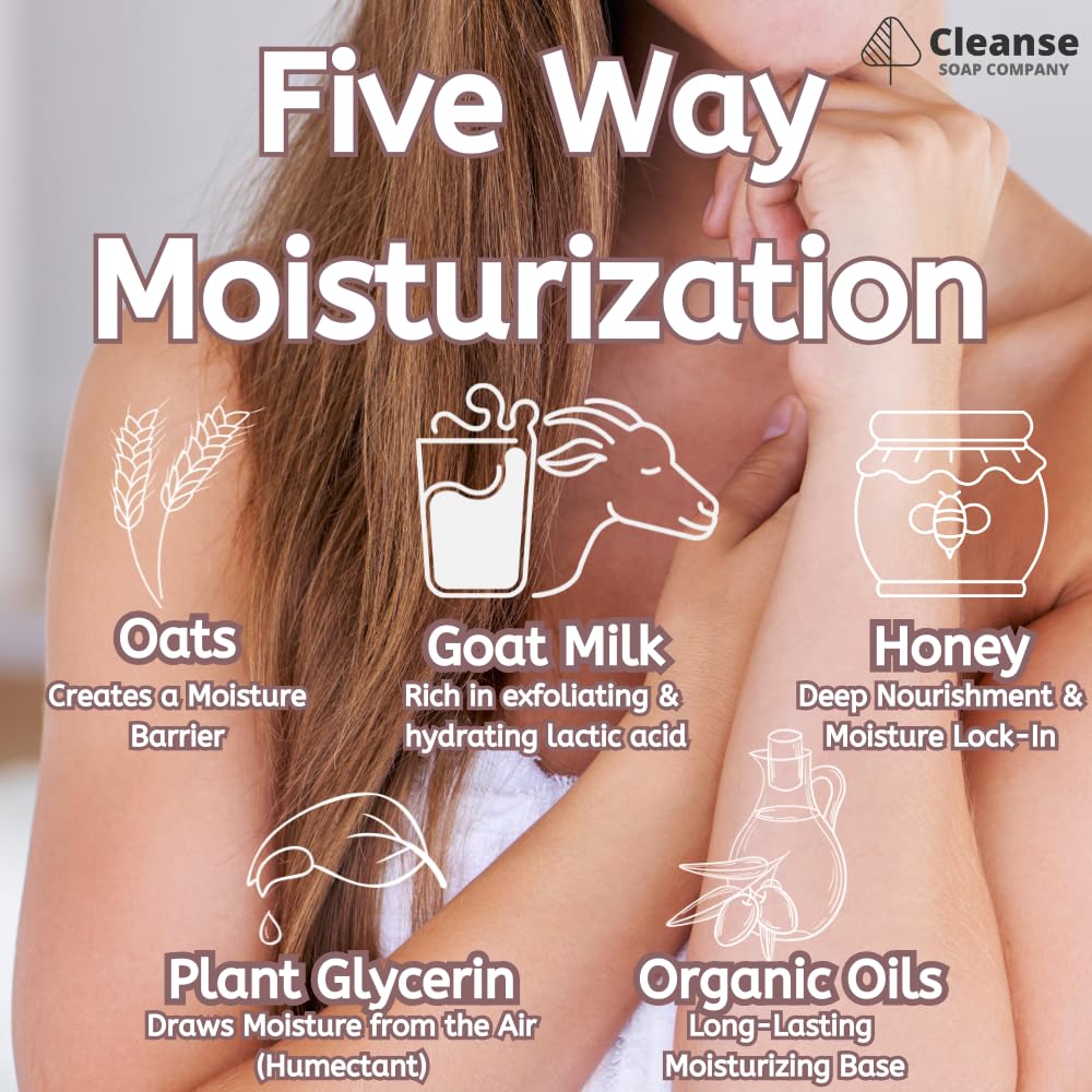 Hydrating Oatmeal Soap for Itchy Skin & Dry Skin- Unscented - 4-Bar Pack with Goat Milk & Raw Honey - Organic Ingredients